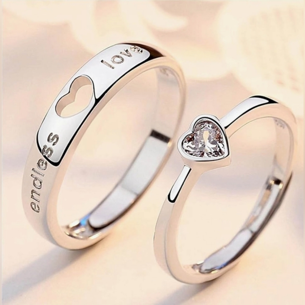 New 925 Silver Couple Rings Set Adjustable Matching Rings Love Token Ope…